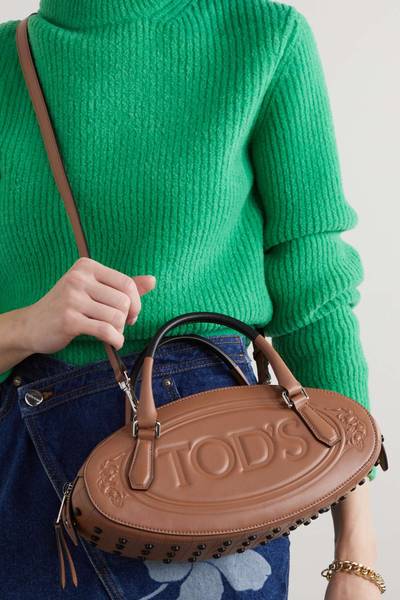 Tod's Boston mini embellished debossed leather tote outlook