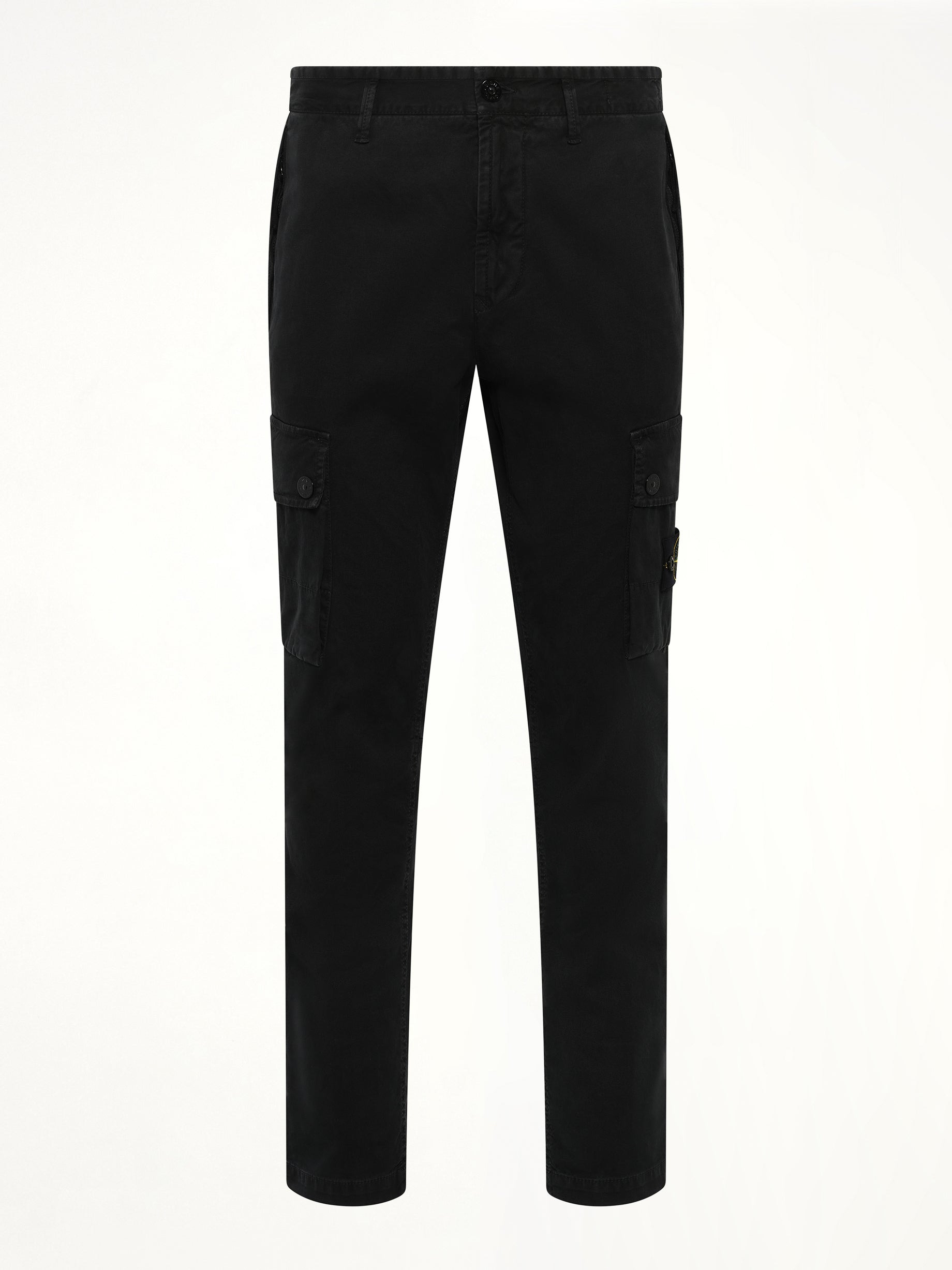 3100034 Stretch Organic Broken Twill Cotton 'Old' Effect Cargo Pants in Black - 2