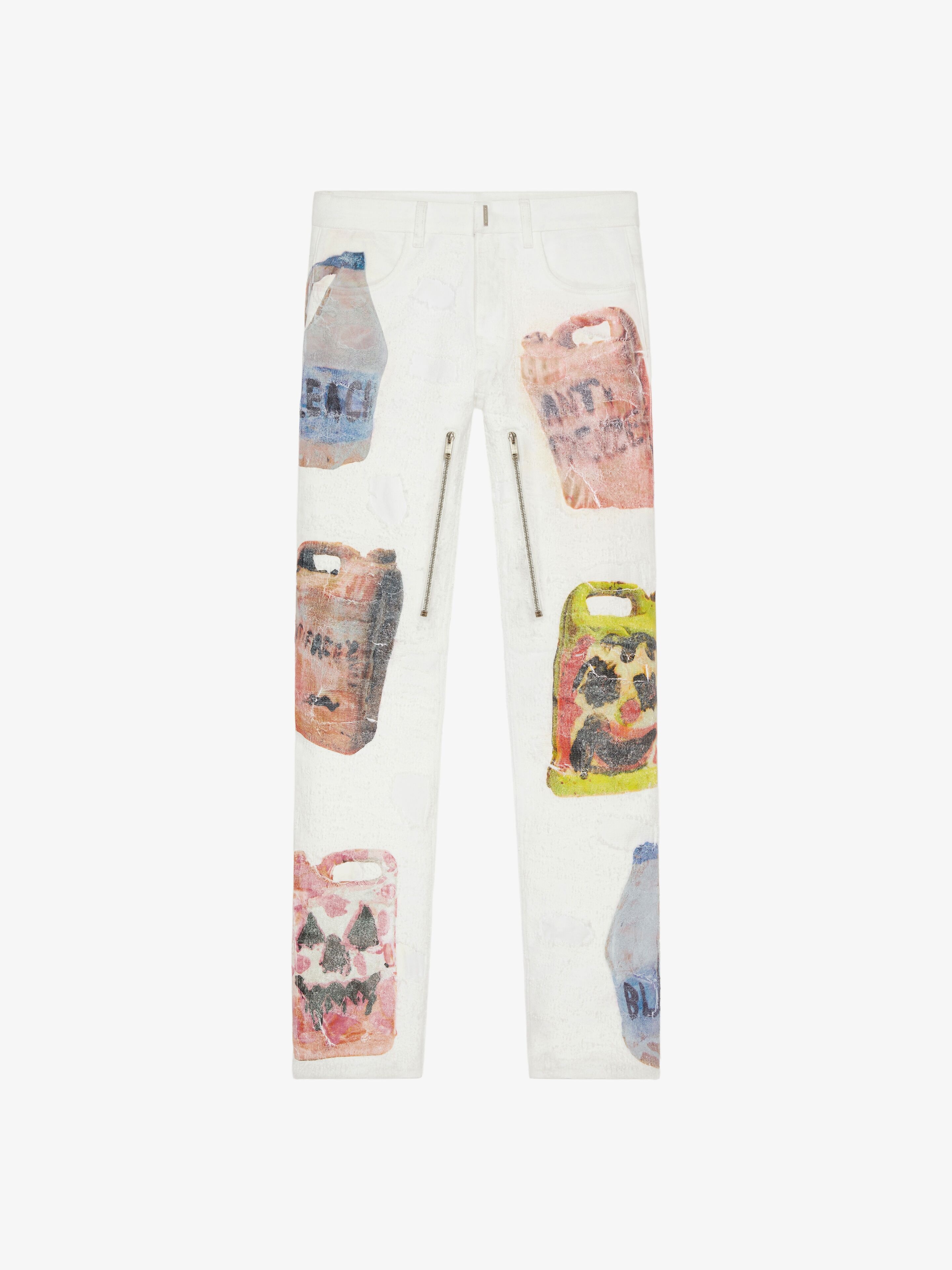 JEANS IN DESTROYED DENIM WITH CERAMICS PRINTS - 1