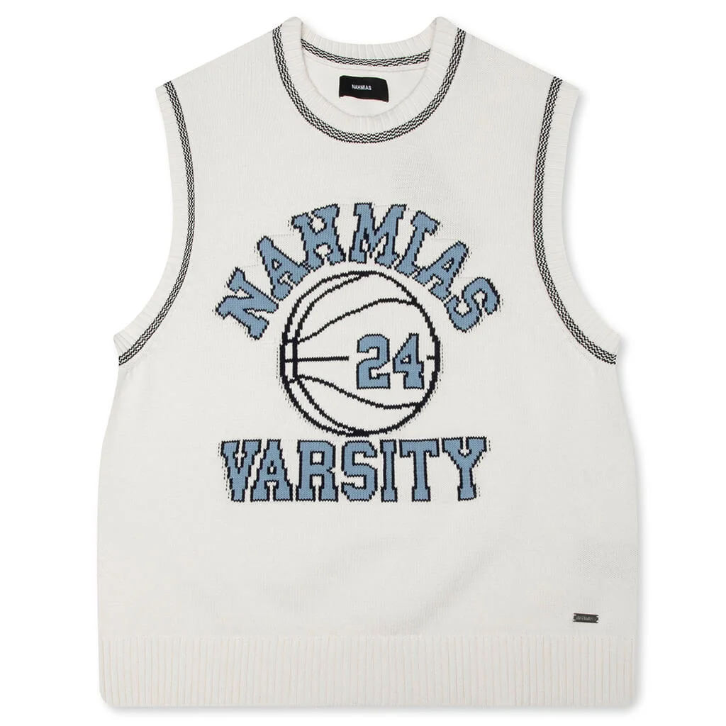 KNIT VARSITY BASKETBALL JERSEY - WHITE - 1