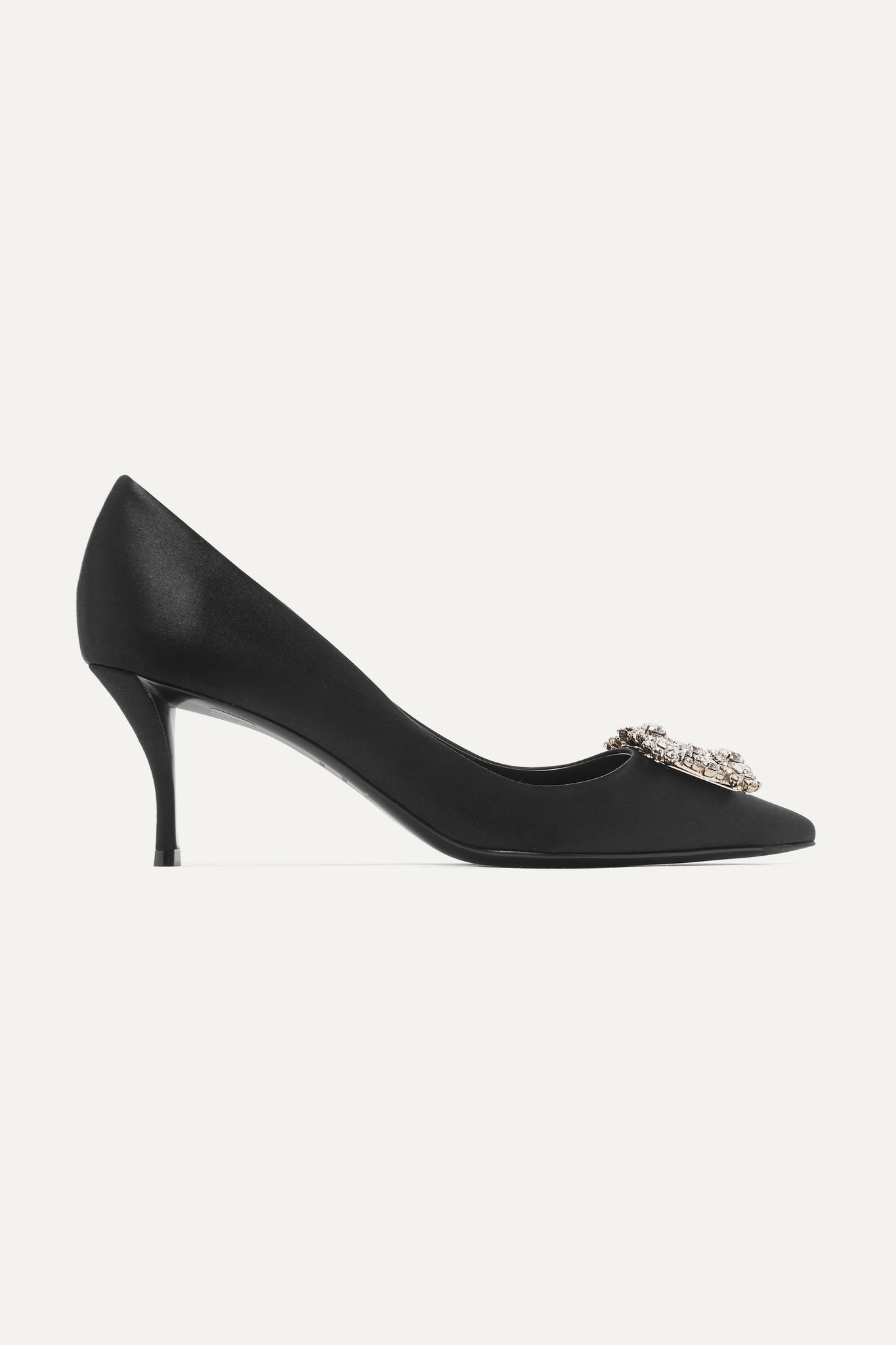 Flower crystal-embellished satin pumps - 1