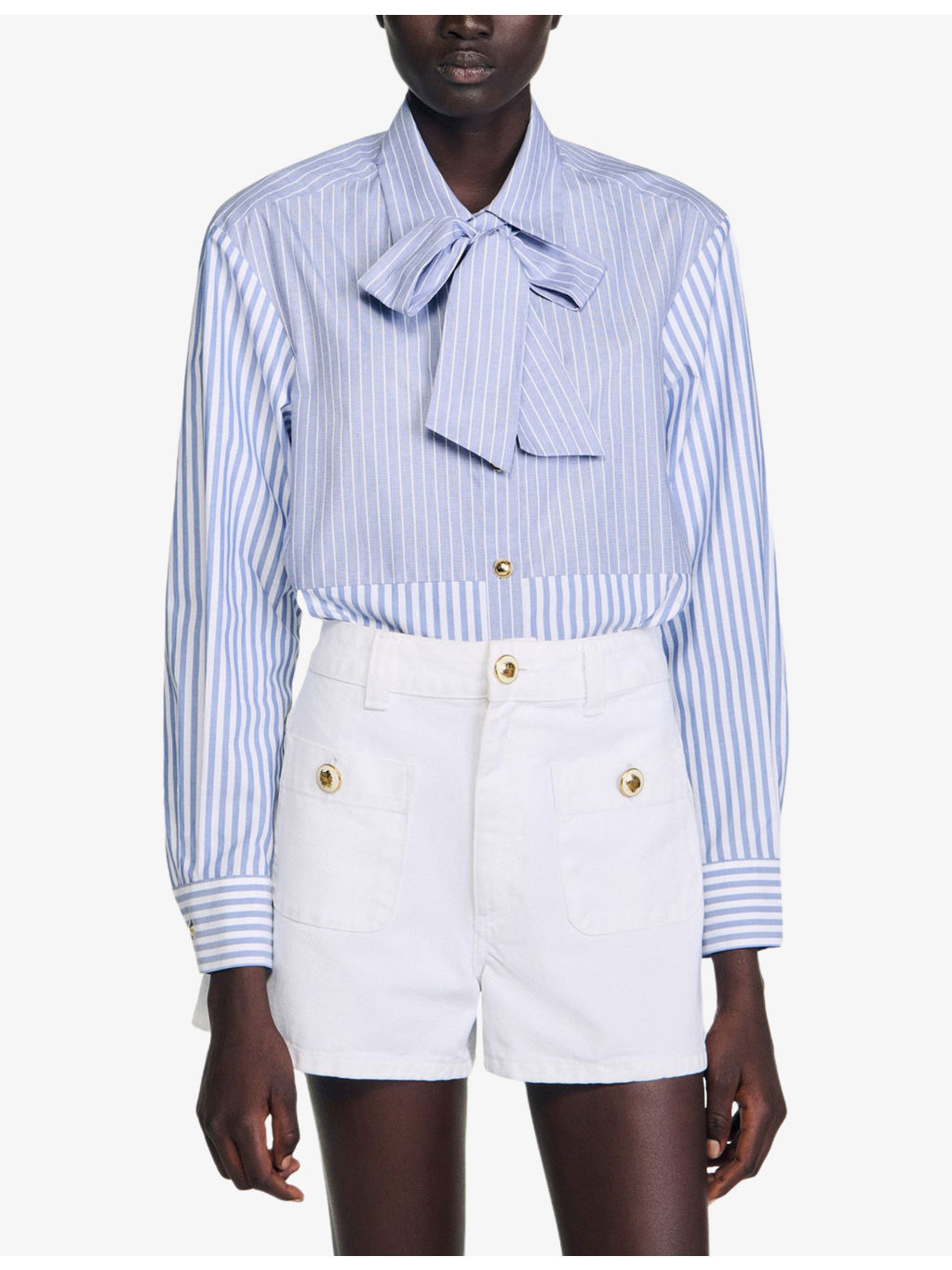 Tie-Neck Striped Cotton Shirt - 3