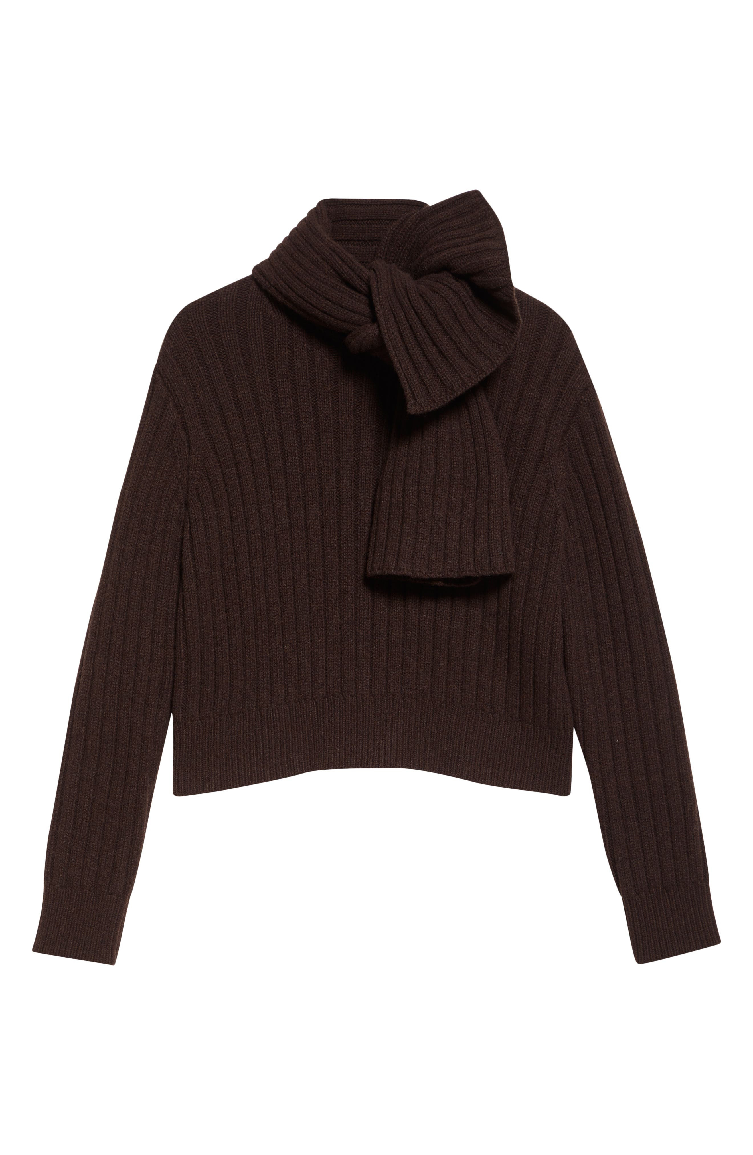 Brandon Maxwell The Ryan Rib Recycled Cashmere Scarf Sweater in Chocolate Brown at Nordstrom - 6