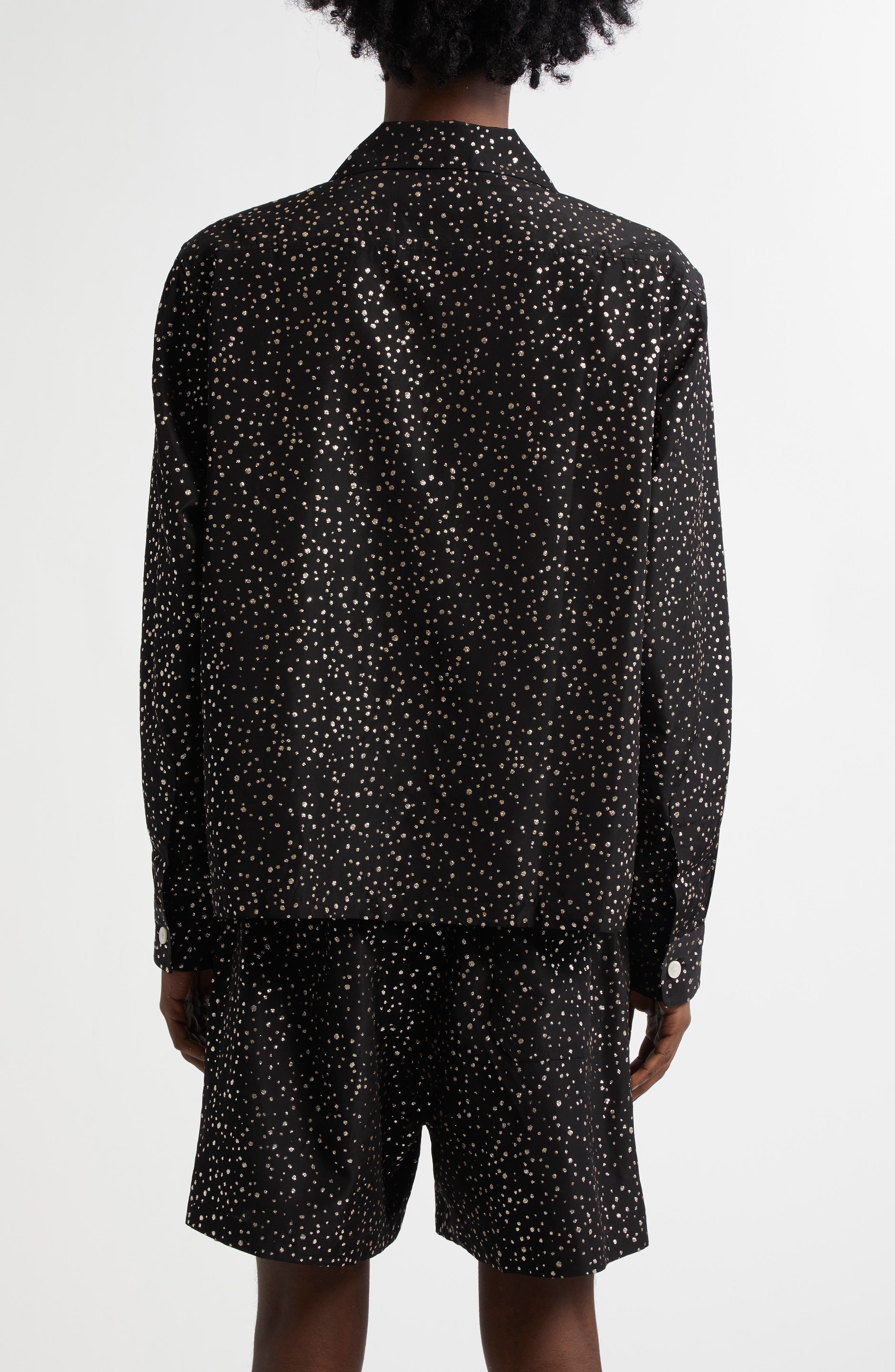 Bode Glitter Dot Faille Button-Up Shirt in Black Silver at Nordstrom - 3