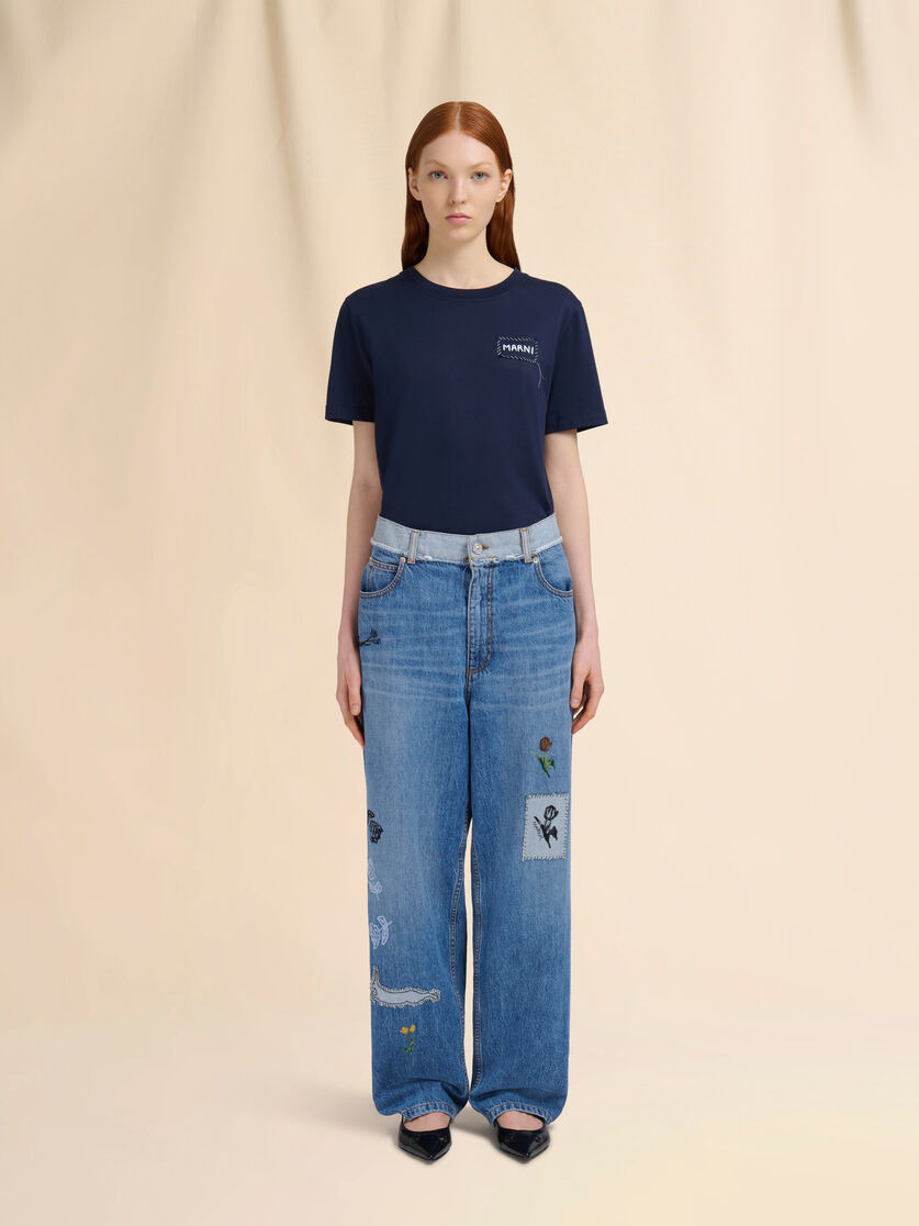 BLUE DENIM EMBROIDERED JEANS - 2