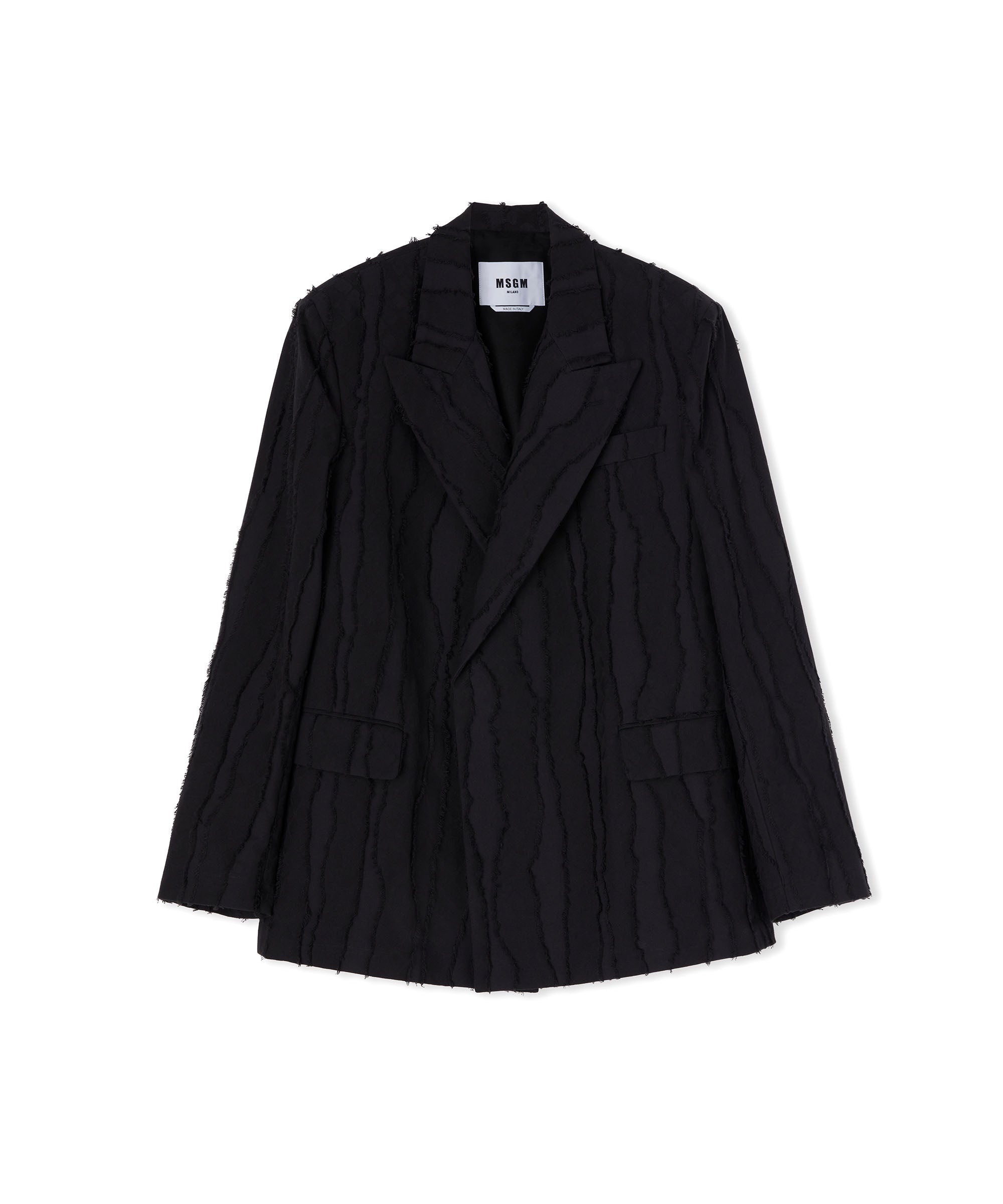 Single color jacquard fil coup&eacute; cotton double-beasted blazer - 2