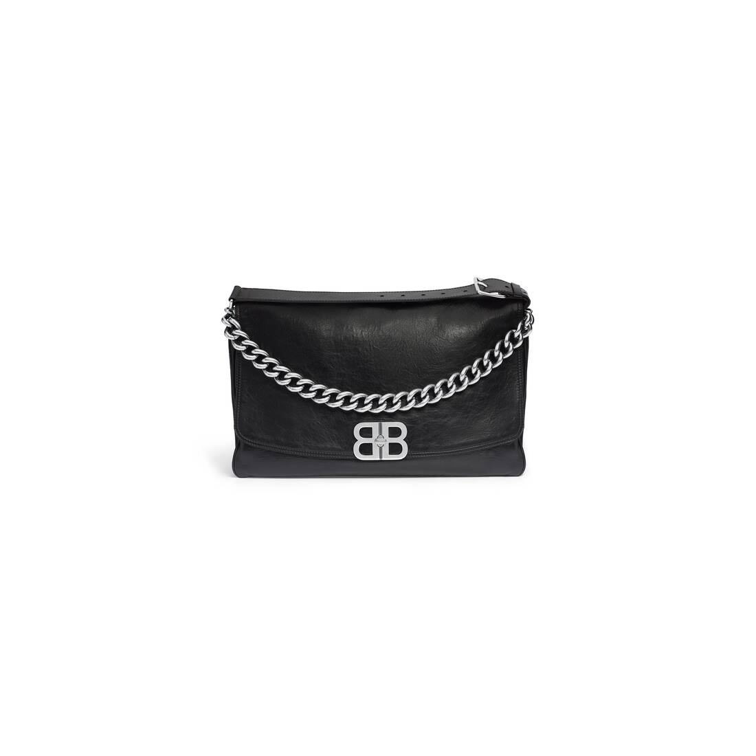 Balenciaga Bb Soft Flap Leather Shoulder Bag in Black