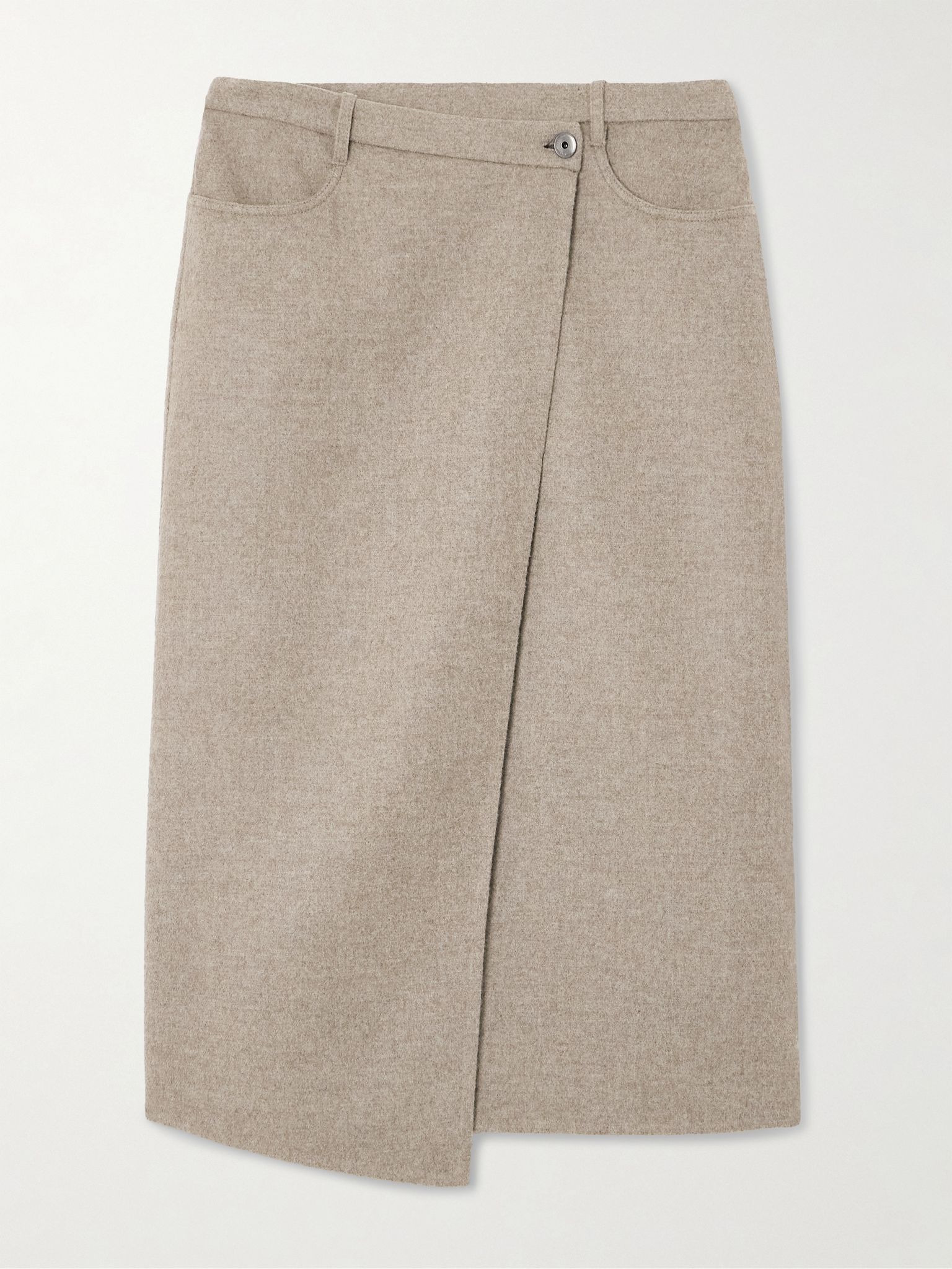 Asymmetric brushed-wool midi wrap skirt Beige - 1