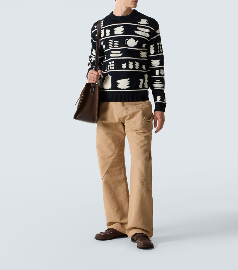 JW Anderson Twisted embroidered cotton wide-leg pants outlook
