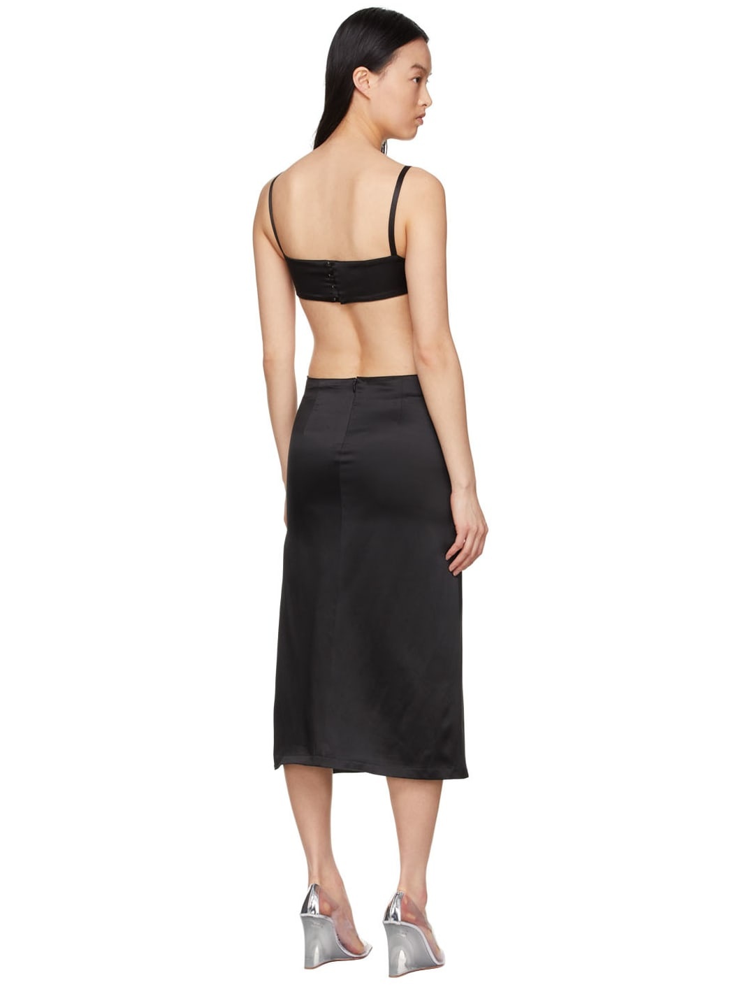 Black Silk Mid-Length Dress - 3