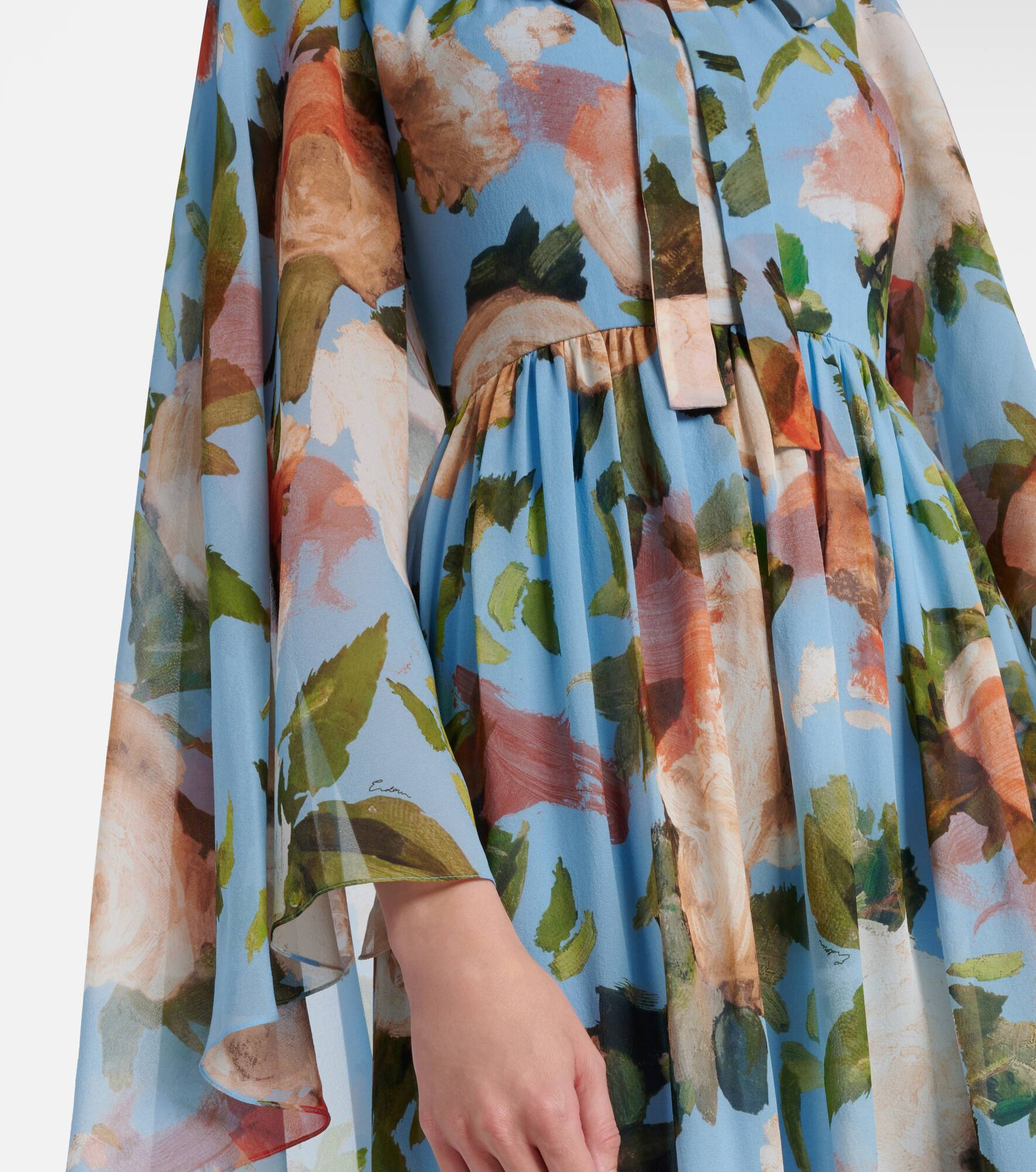Caped floral silk voile gown - 5