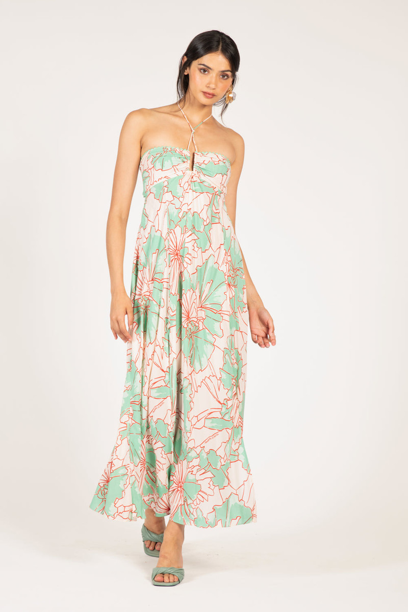 Long Dress Carla - Green Petal 1