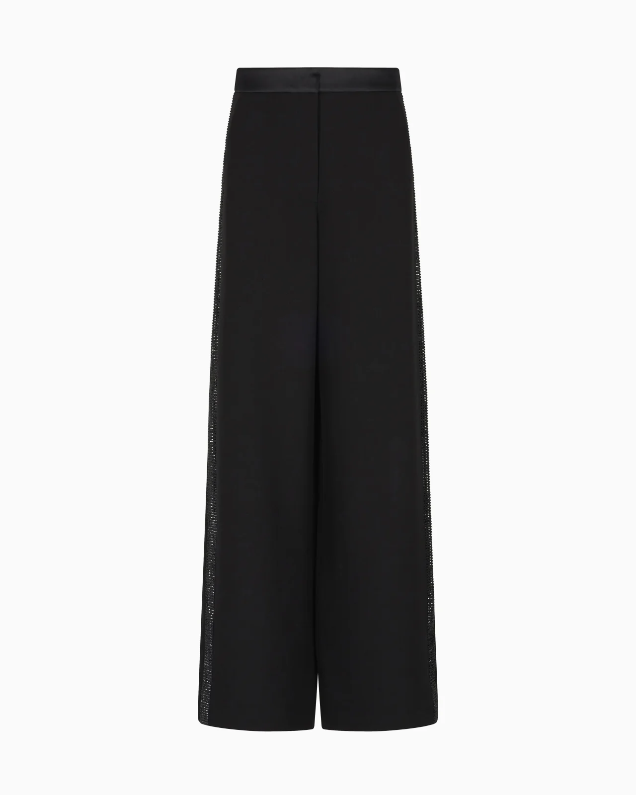 WIDE-LEG SILK TROUSERS WITH RHINESTONE DETAILS - 1