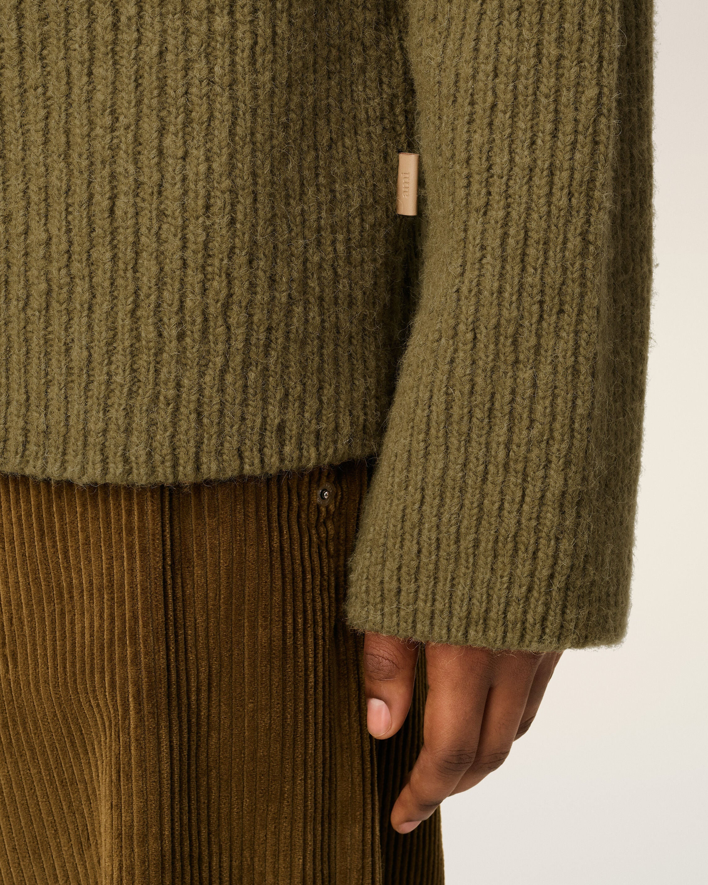 GREEN WOOL FUNNEL NECK SWEATER - 4