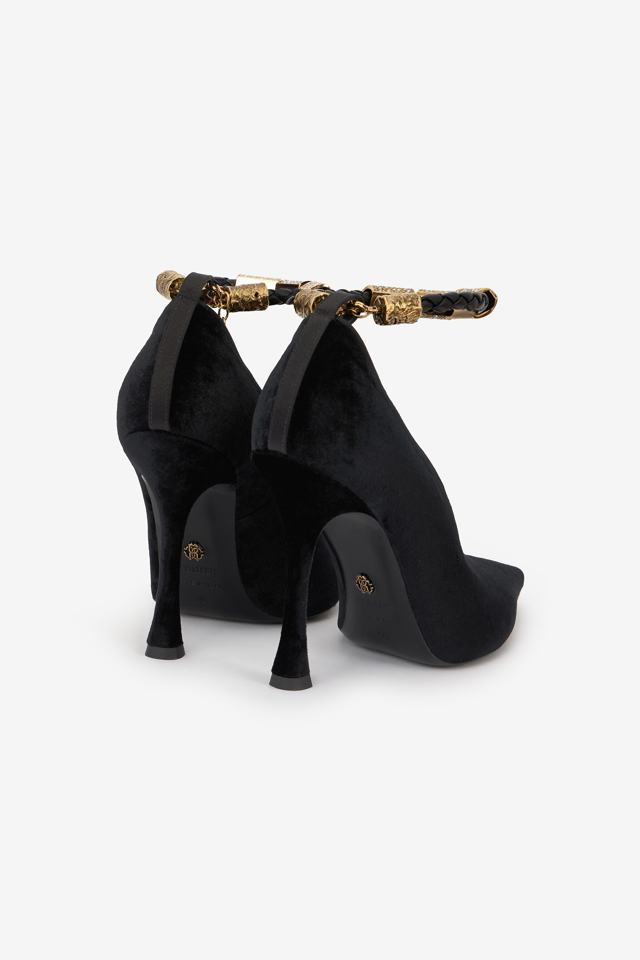 Roberto Cavalli Velvet Stiletto Heels With Jewel Anklet - 3