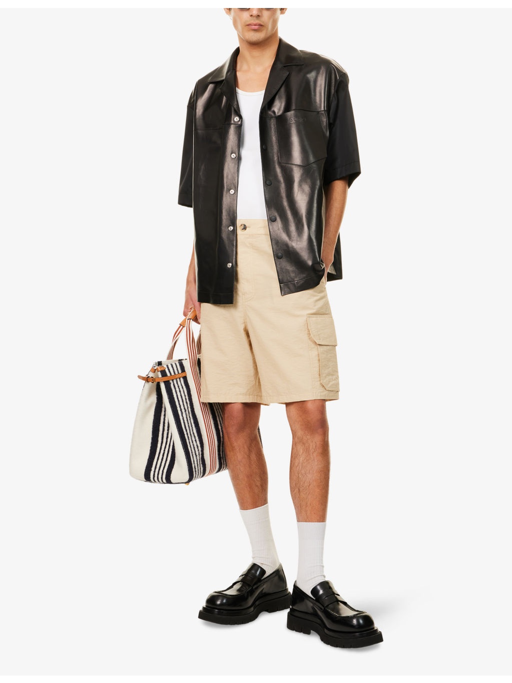 Logo-Embroidered Short-Sleeve Leather and Woven Polo Shirt - 2