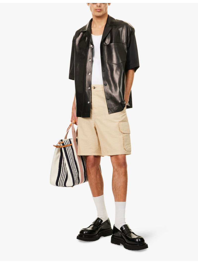 GUCCI Logo-Embroidered Short-Sleeve Leather and Woven Polo Shirt outlook