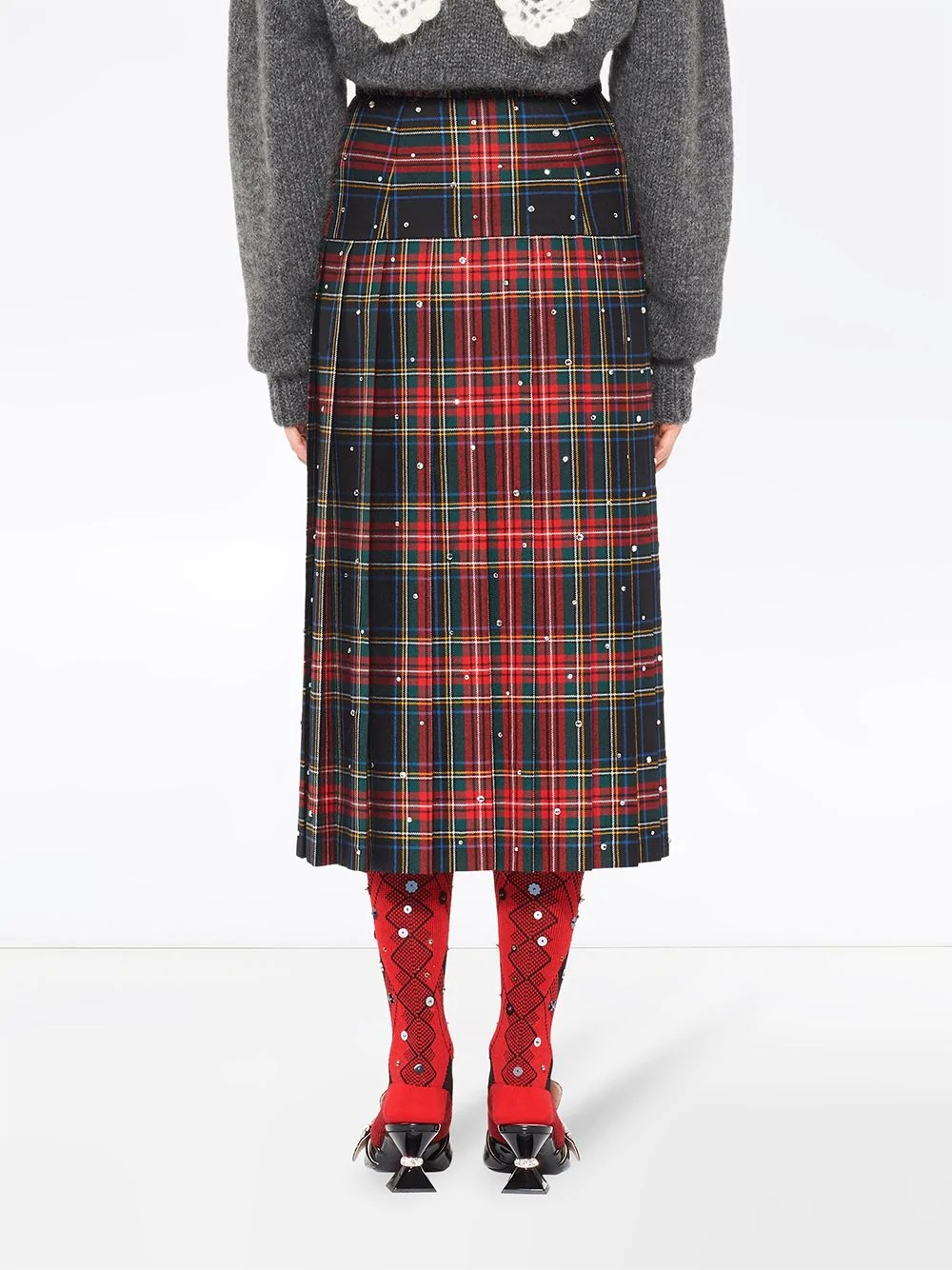 crystal-embellished plaid midi skirt - 4