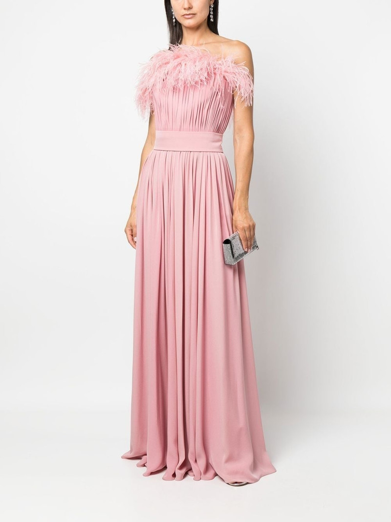 ELIE SAAB Tuscan feather-trim silk dress outlook