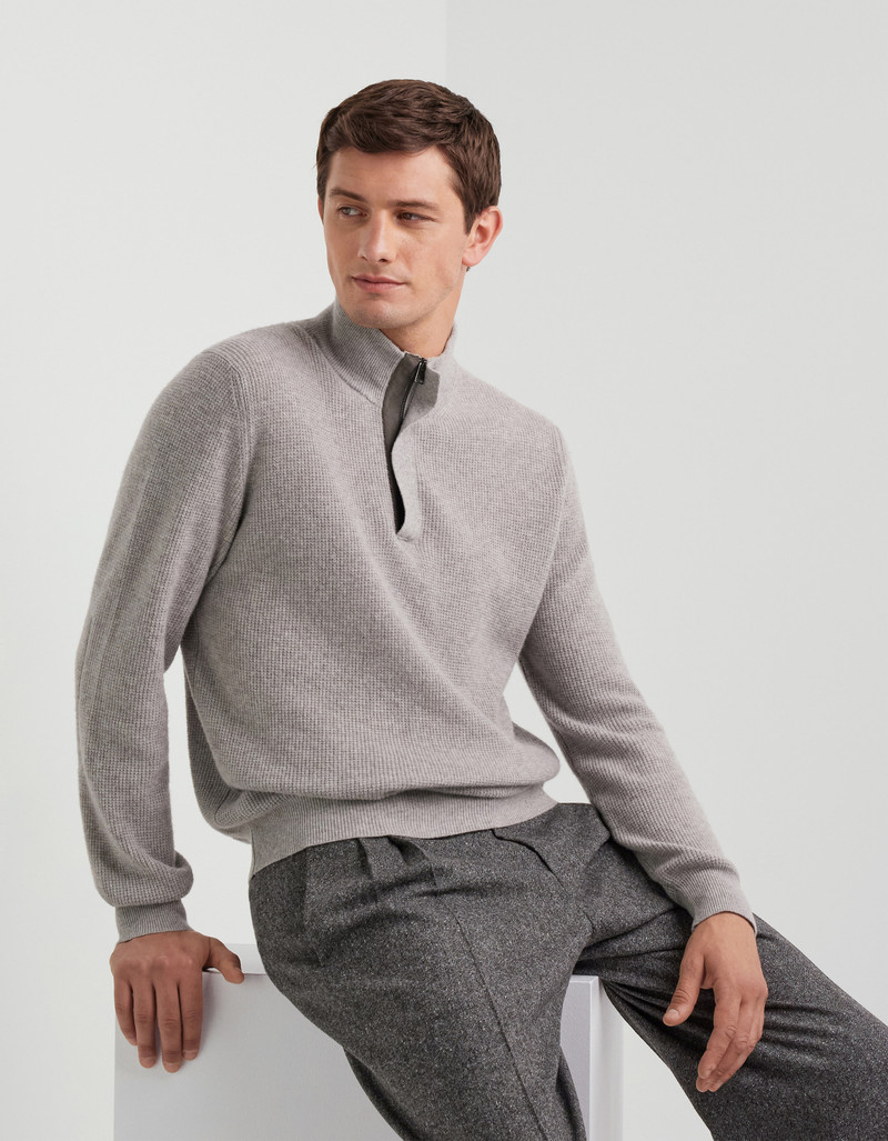 WOOL AND CASHMERE MOCK NECK SWEATER WITH ZIPPER AND LAMBSKIN DETAILS 3