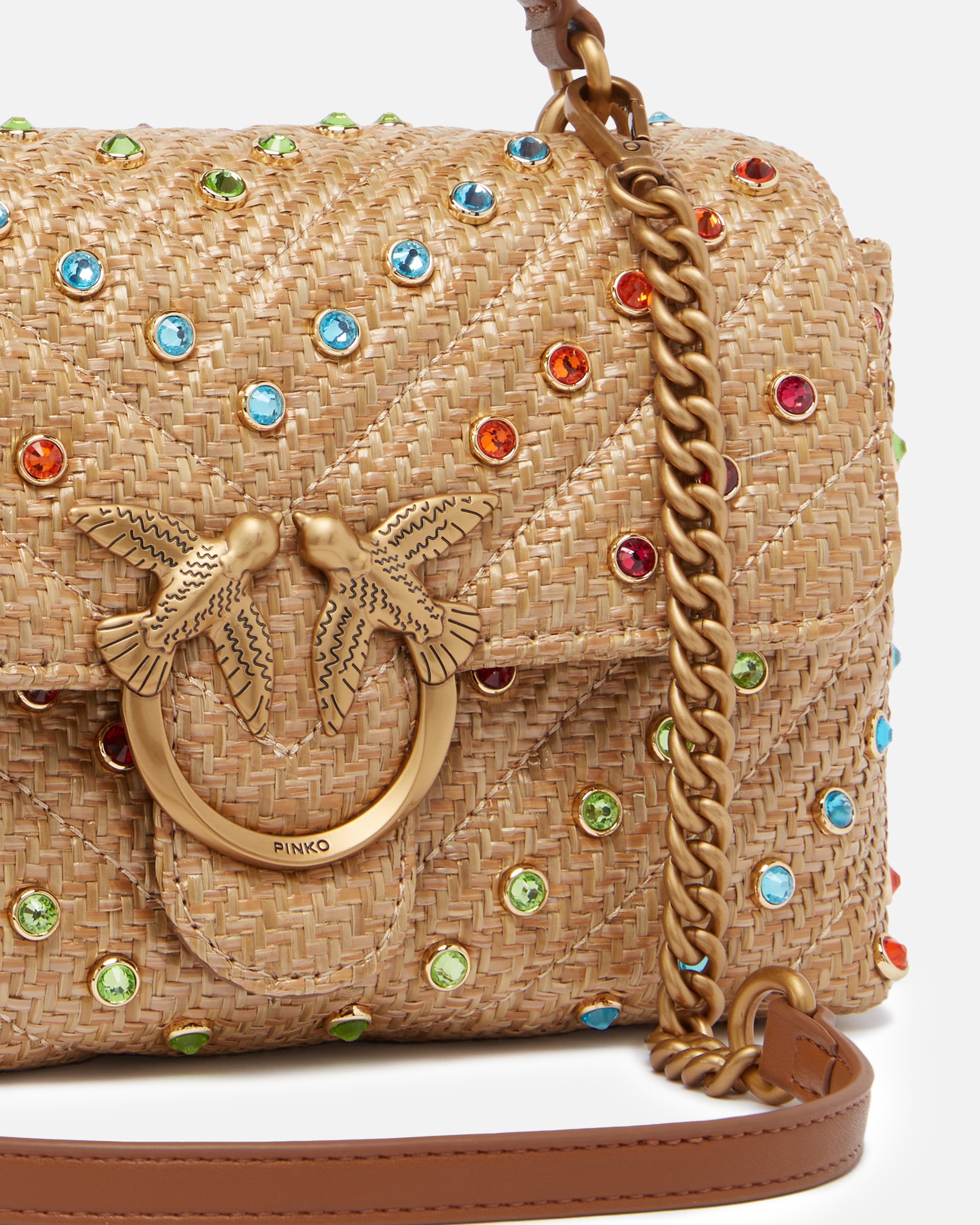 LADY LOVE BAG PUFF SMALL HANDBAG IN RAFFIA COLORED CRYSTALS - 3