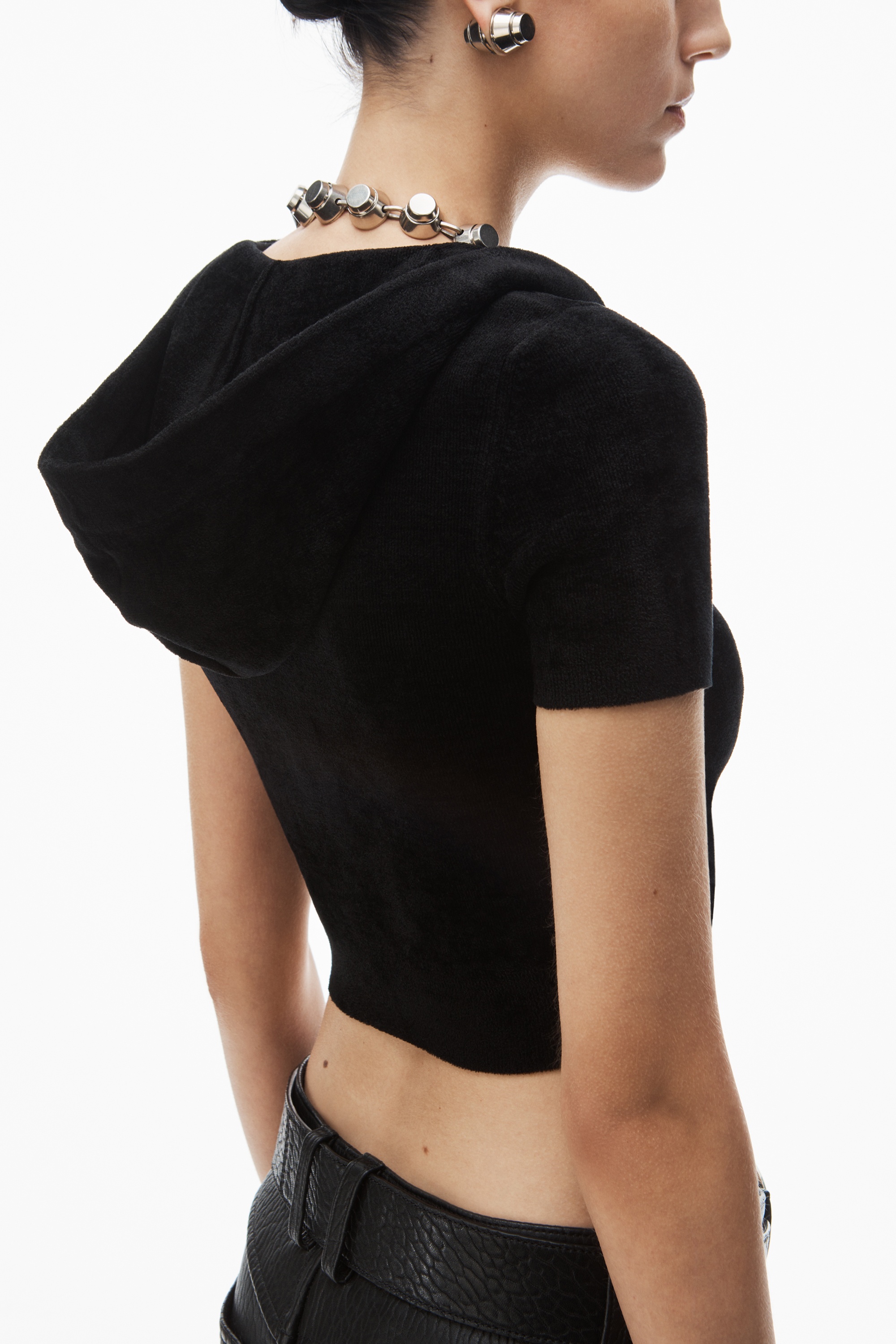 cropped zip-up hoodie in chenille - 5