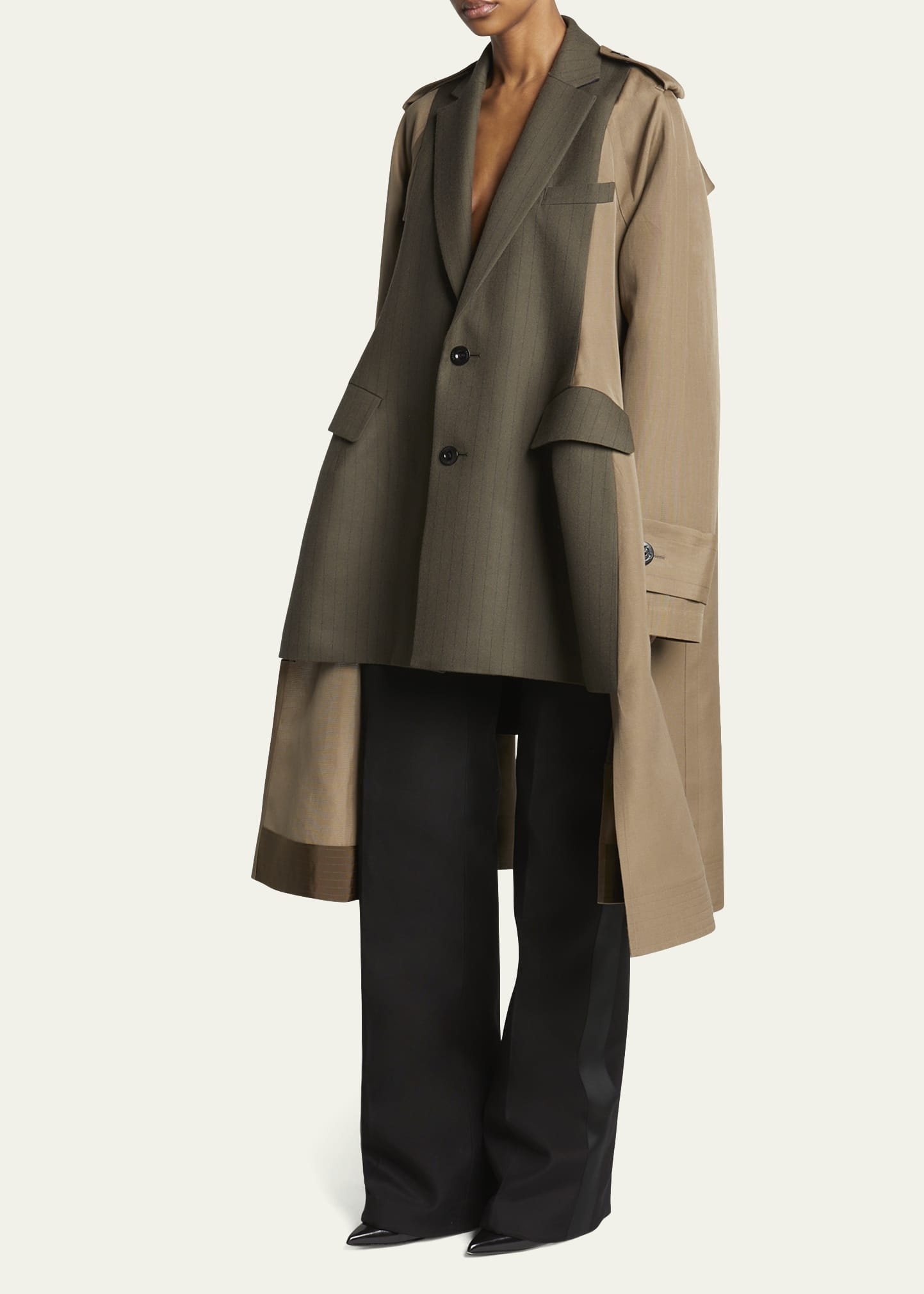 Layered Blazer High-Low Trench Jacket - 4