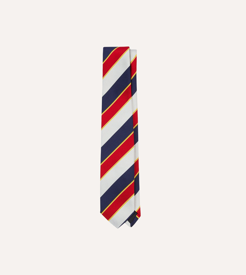 Navy, Red and White Block Stripe Repp Silk Tipped Tie 1