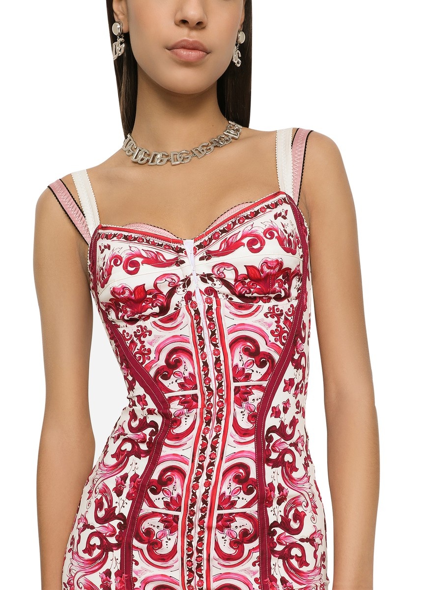 Bustier Dress in Majolica Print Charmuse - 4