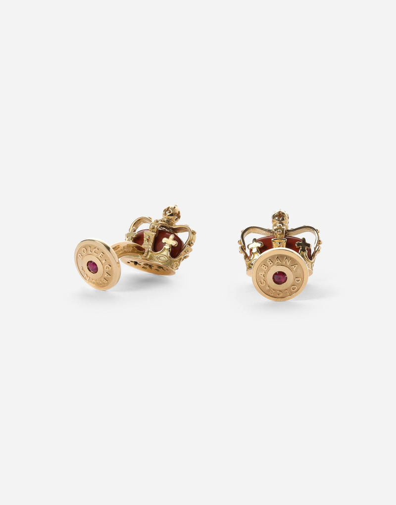 Dolce & Gabbana Crown yellow gold crown cufflinks with red jasper outlook