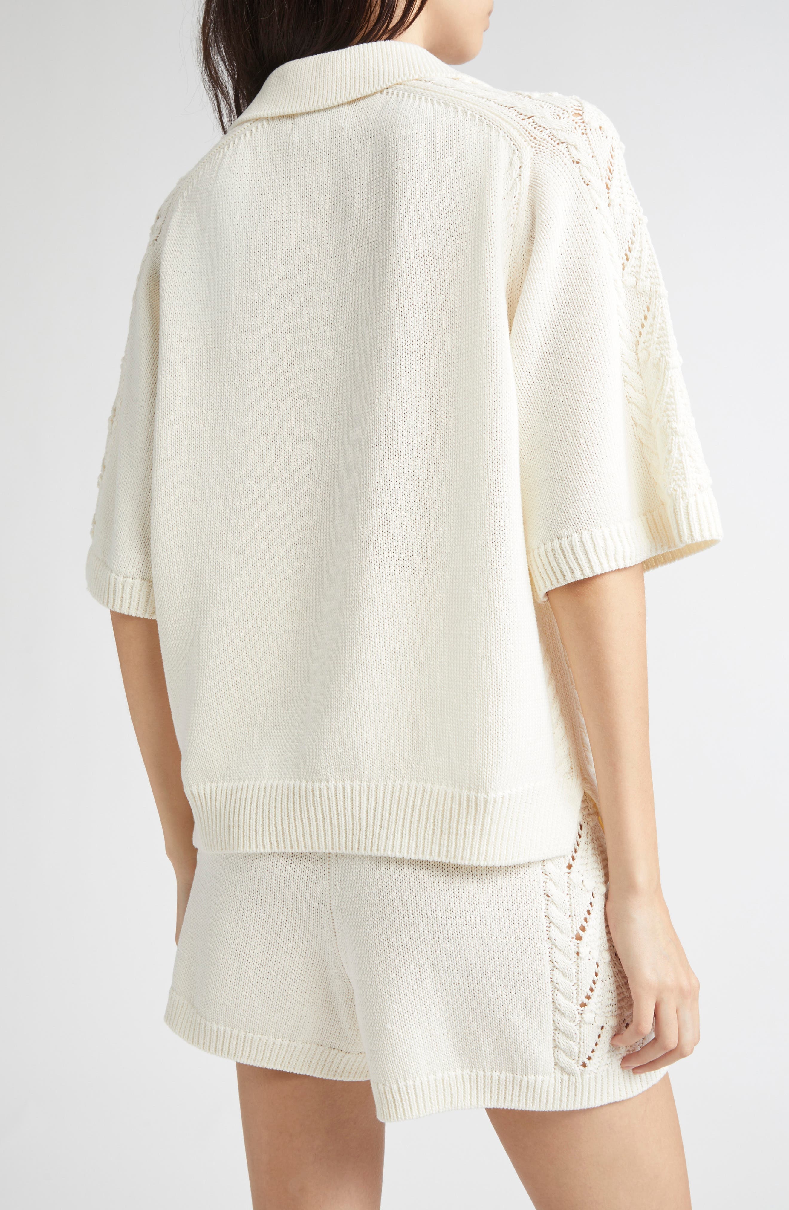 LOULOU DE SAISON Kina Johnny Collar Cotton Sweater in Ivory at Nordstrom - 3