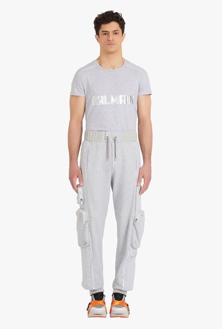 Gray and silvery cotton sweatpants with Balmain logo - 4