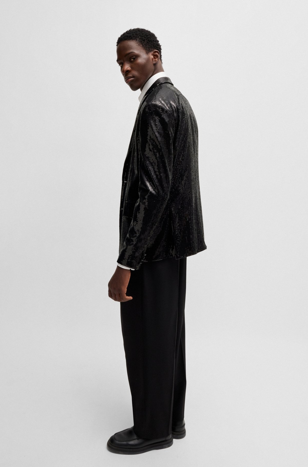 MODERN-FIT JACKET IN SEQUINNED STRETCH FABRIC - 4