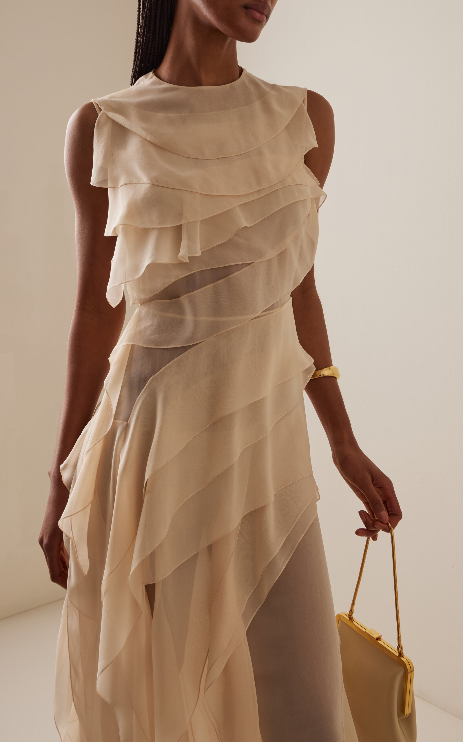 Gigi Ruffled Silk Maxi Dress neutral - 3