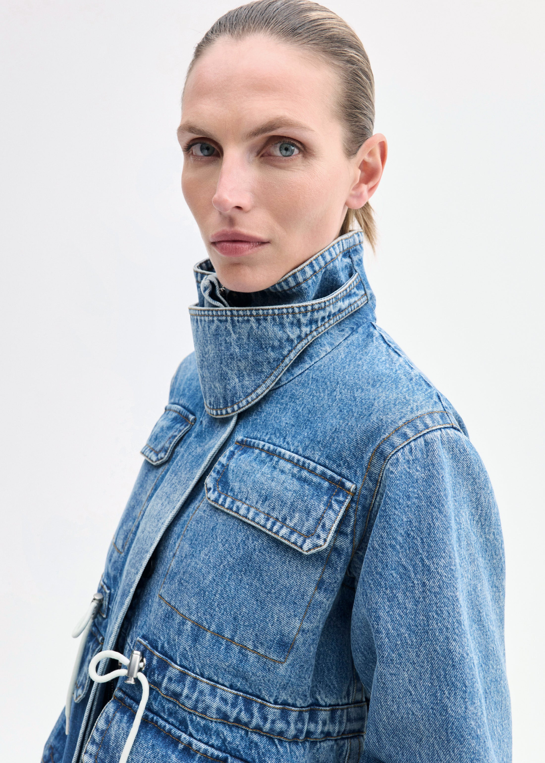 Military Jacket in Patchwork Denim - 5