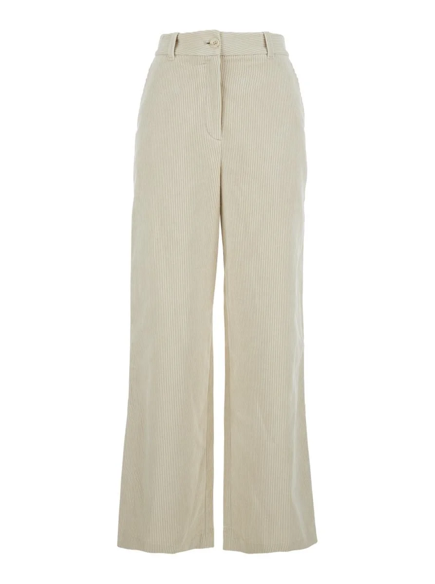 Dunst White Pants With Belt Loops And Wide Leg In Corduroy Woman - 1