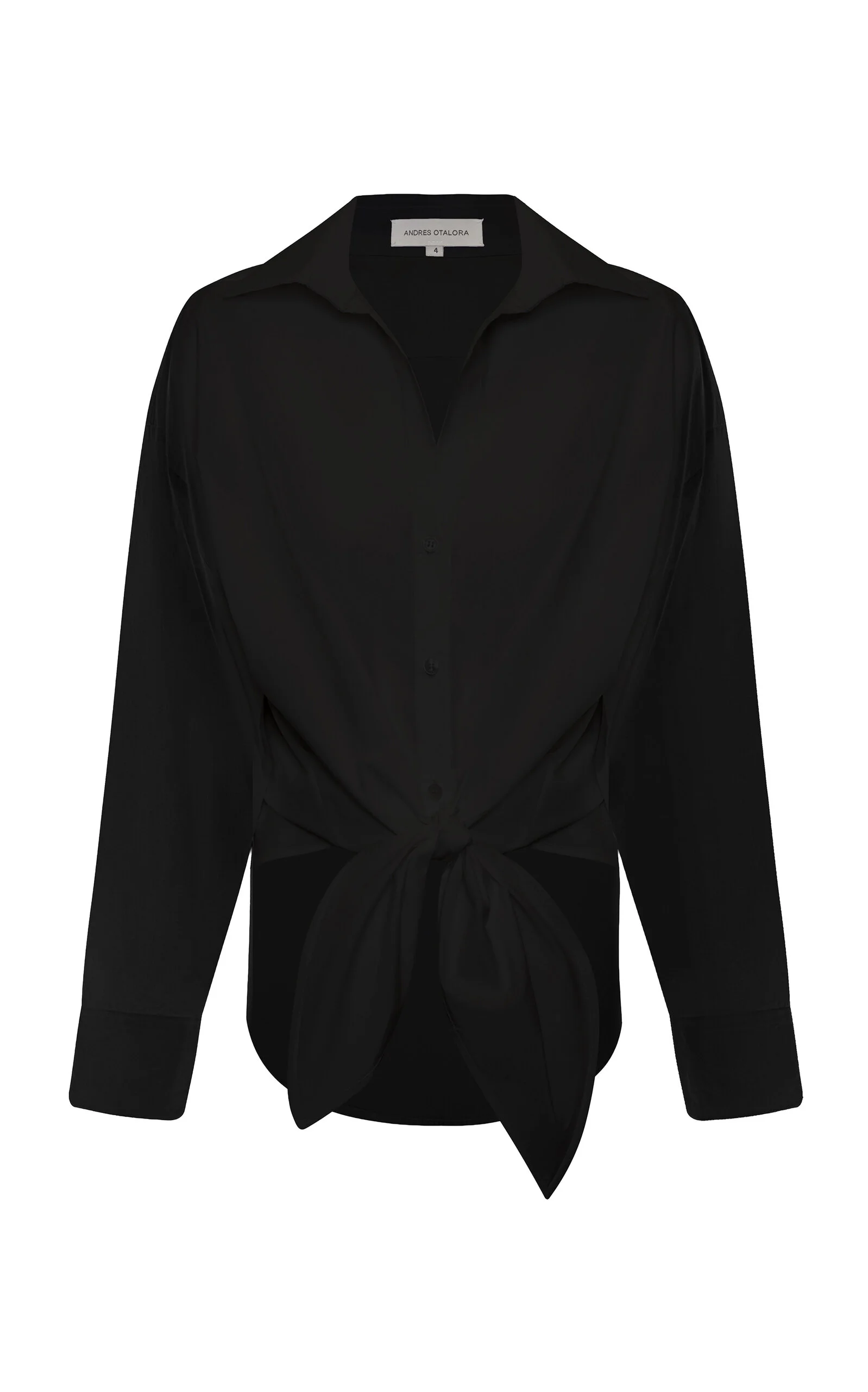 Una Pausa Tie-Front Cotton-Poplin Top black - 1