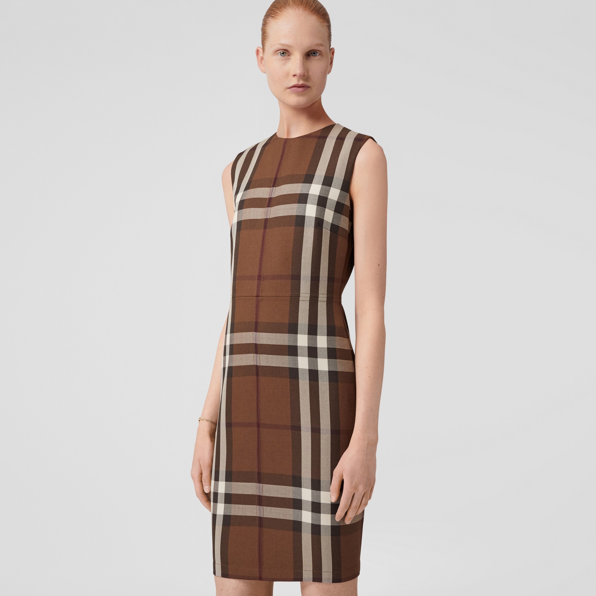 Sleeveless Check Wool Cotton Jacquard Dress - 4