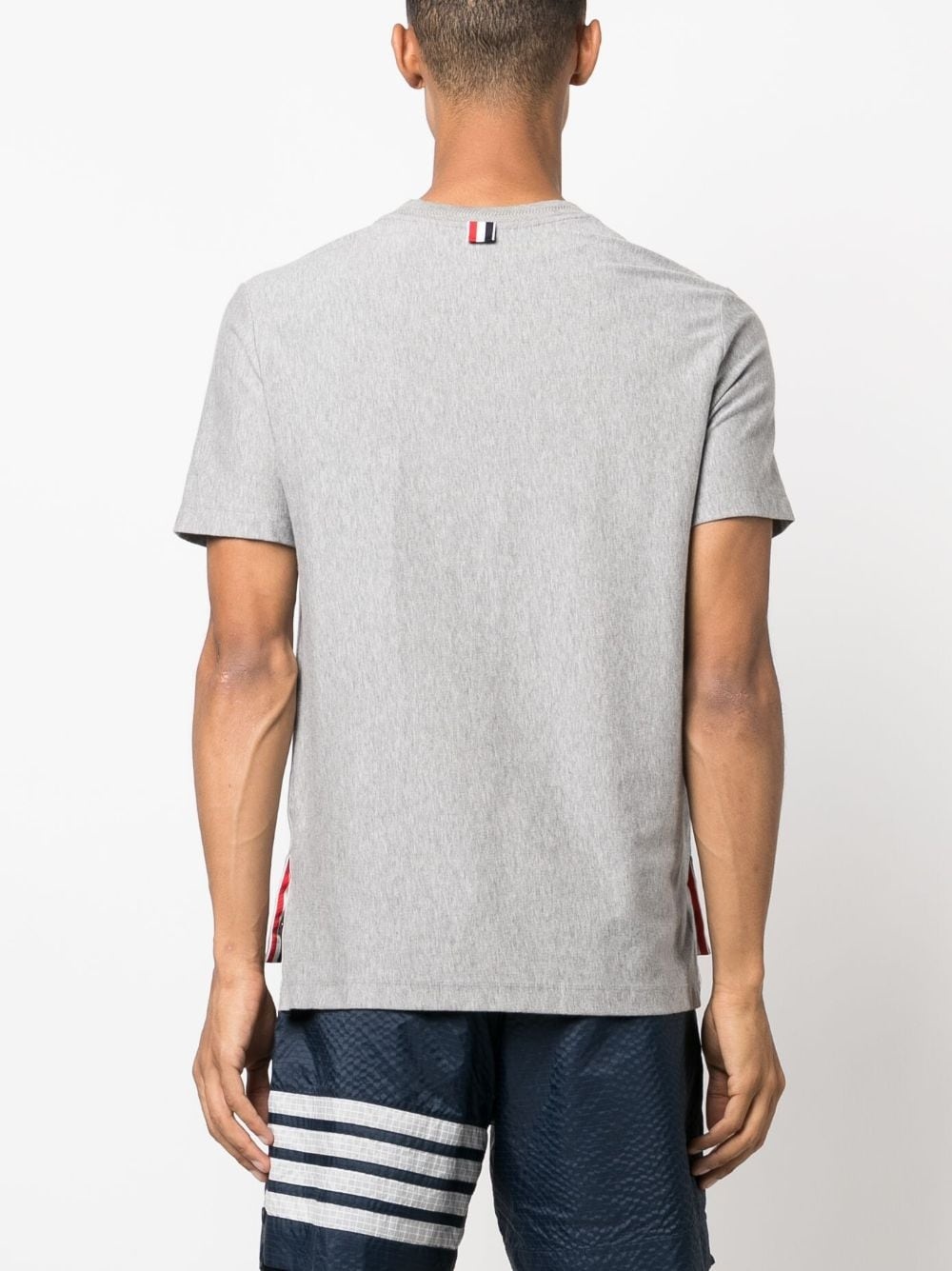 THOM BROWNE Men Short Sleeve Tee In Med Weight Jersey W/ ENG RWB Stripe - 4