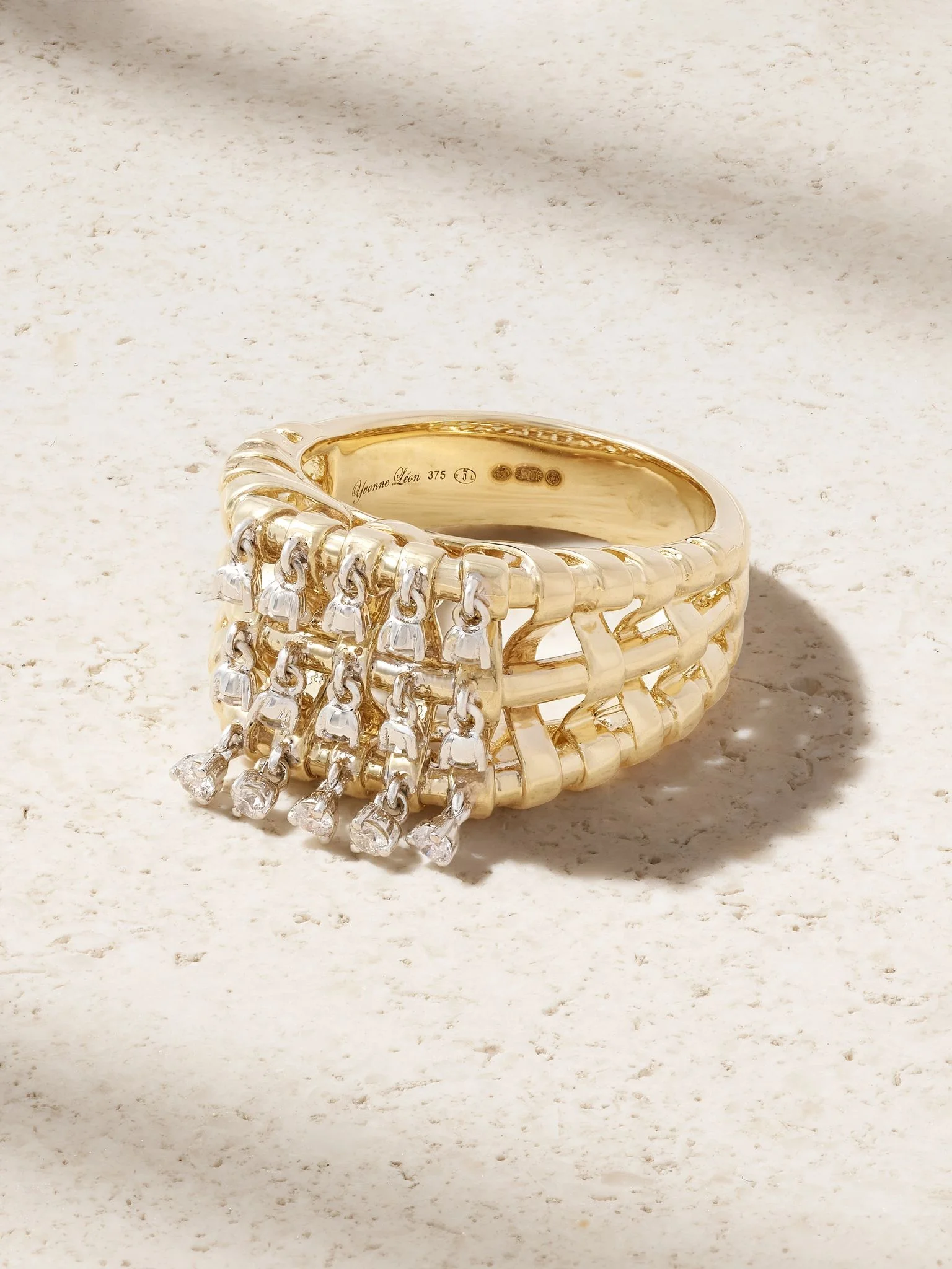 Raphia 9-karat yellow and white gold diamond ring Gold - 1