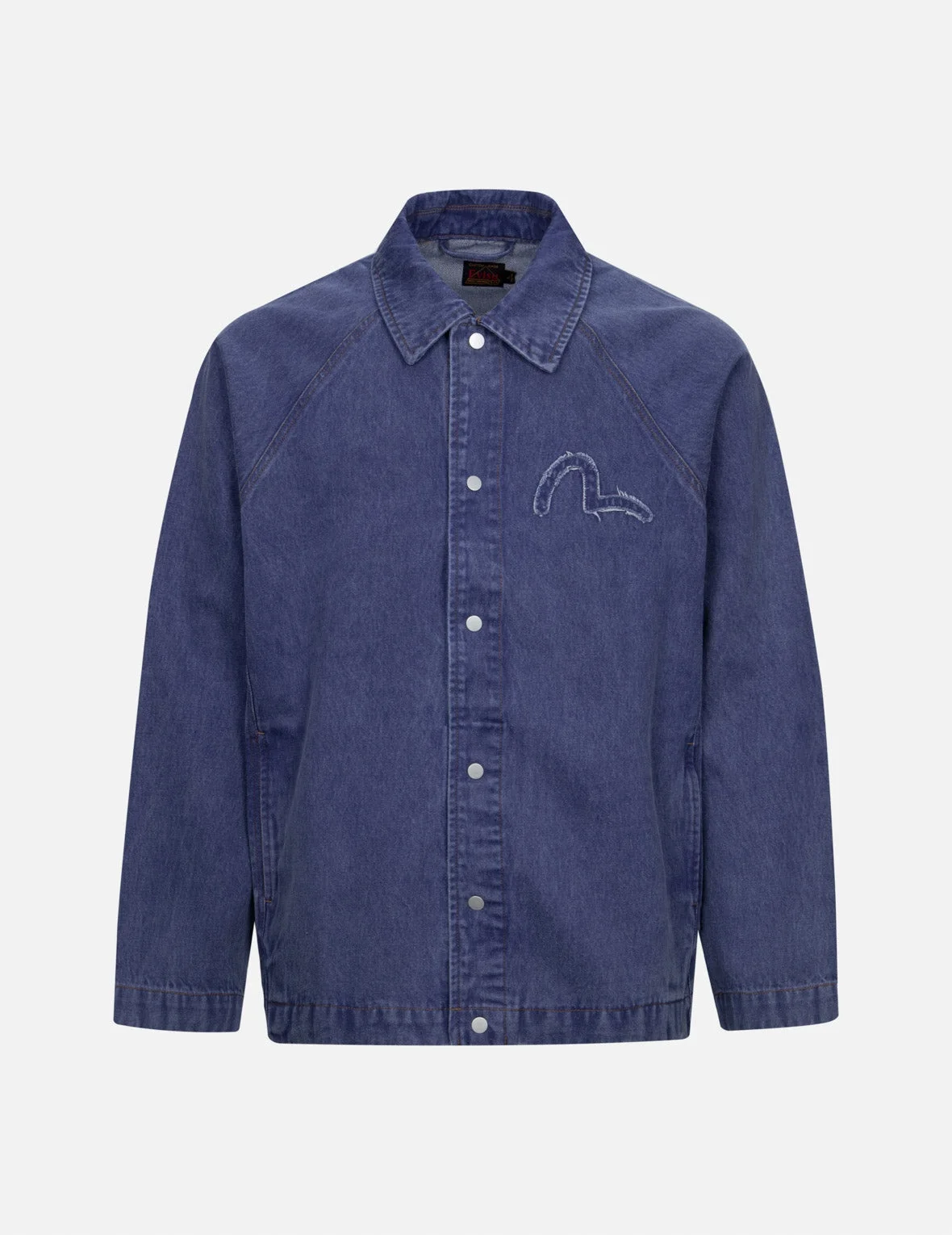 SEAGULL AND SLOGAN EMBROIDERY OVERSIZED DENIM COACH JACKET - 1