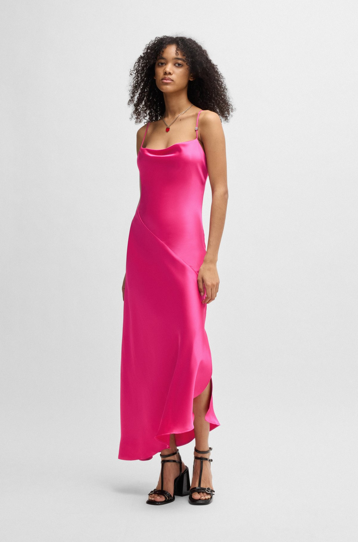 SATIN DRESS WITH ASYMMETRIC HEMLINE - 3