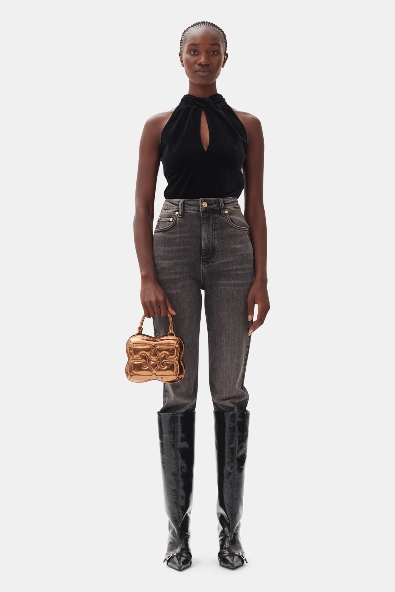 BLACK EYELETS SLOUCHY HIGH SHAFT BOOTS - 5