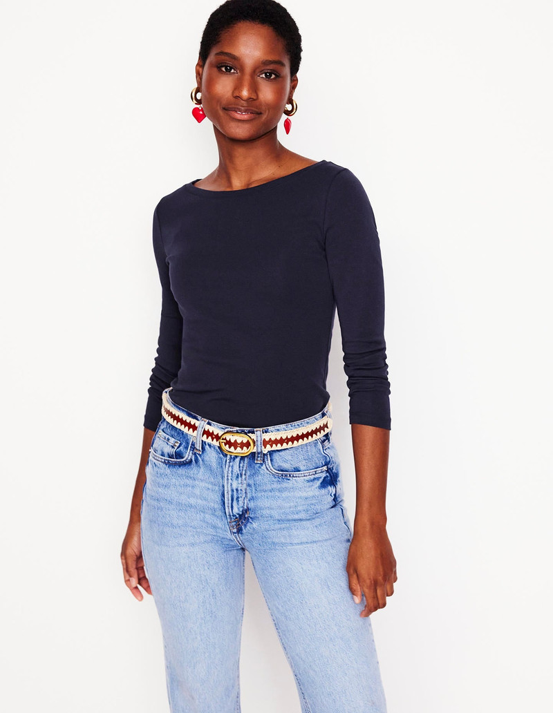 Essential Boat-Neck Jersey Top-Navy 3