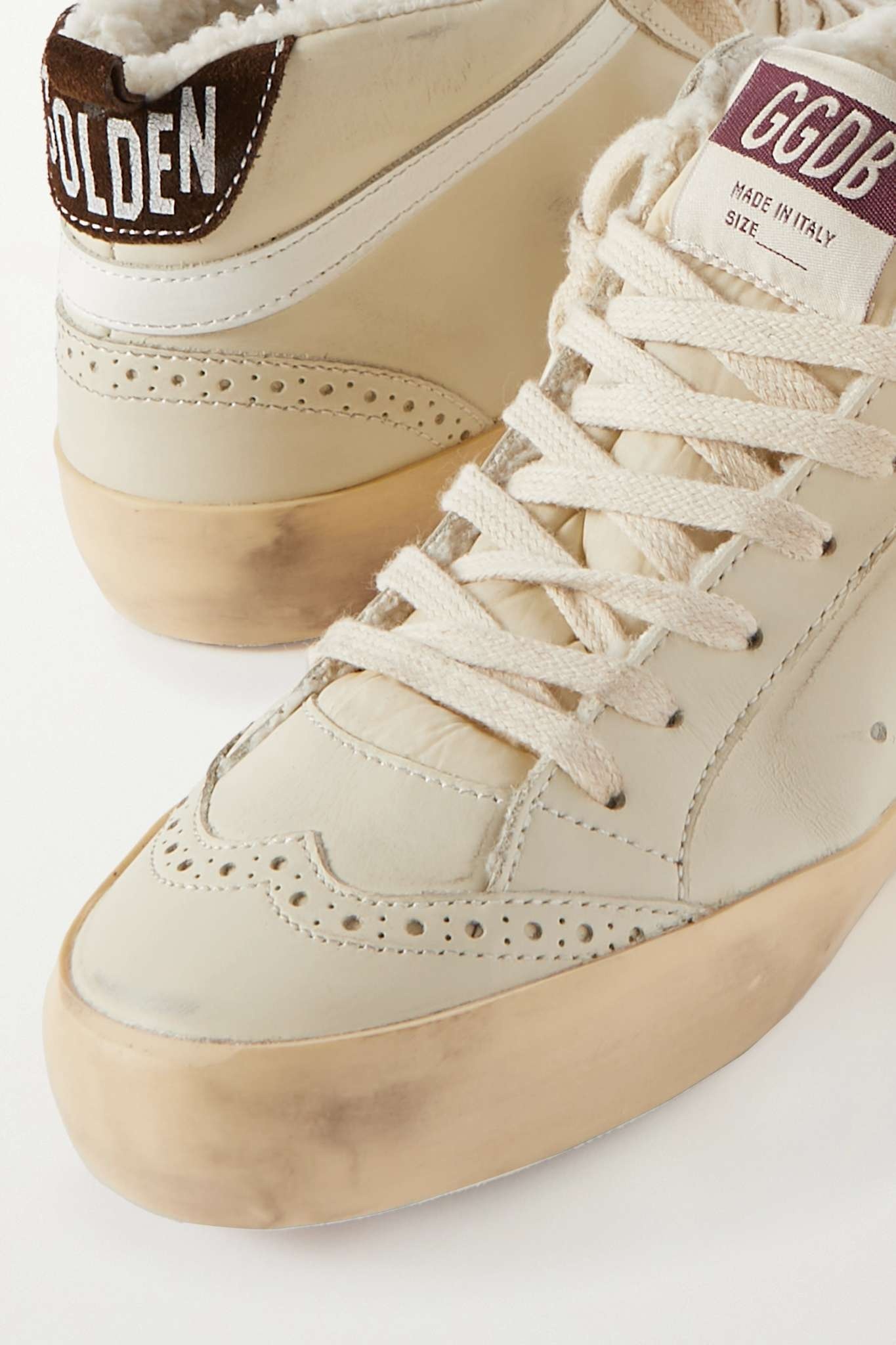 Superstar distressed shearling-lined rubber and leather sneakers - 4