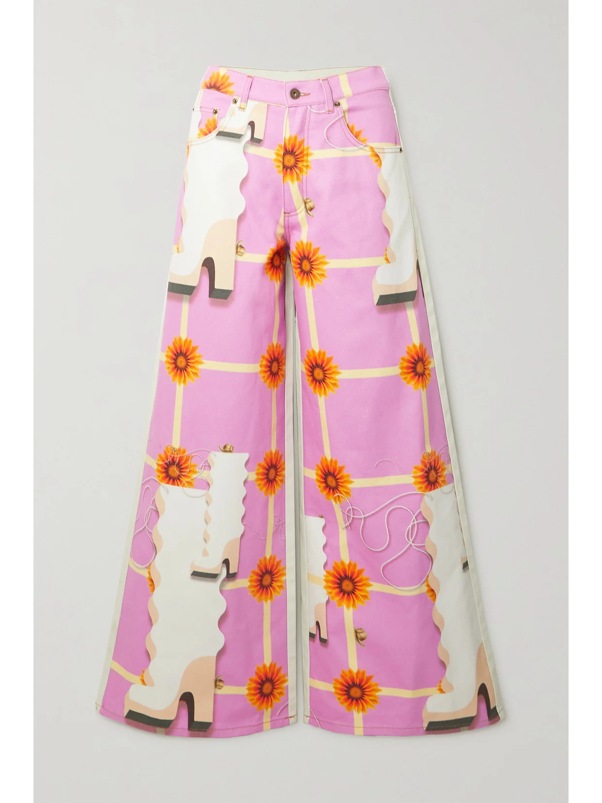 Printed High-rise Wide-leg Jeans - 1