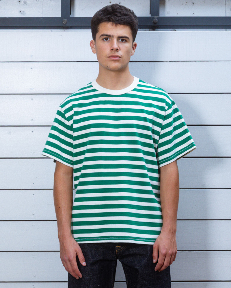 BRAIN DEAD Heavyweight Stripe T-shirt - Green outlook