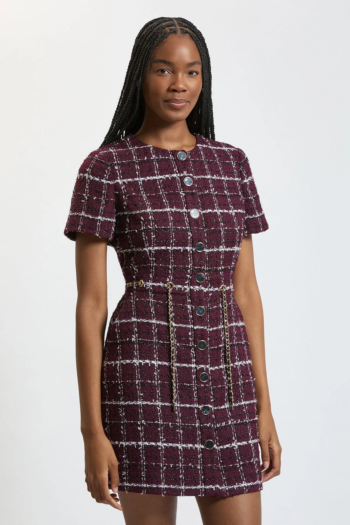 Sparkle Tweed Trim Mini Dress - 1