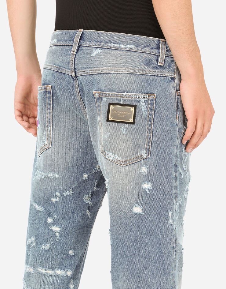 Loose light blue jeans with rips and patch detailing - 5