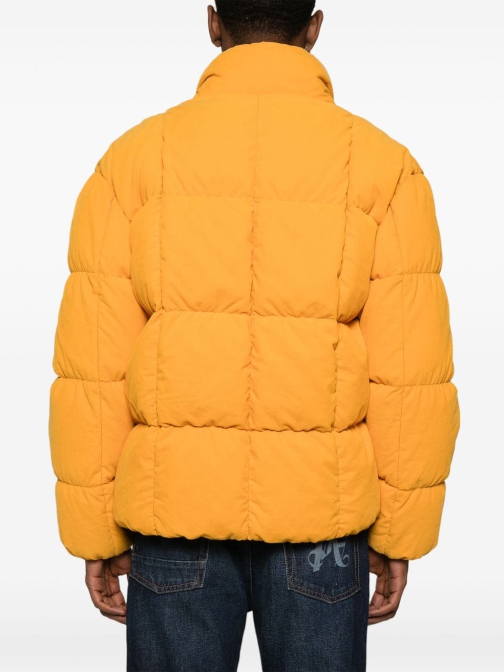 logo-patch corduroy down jacket - 4